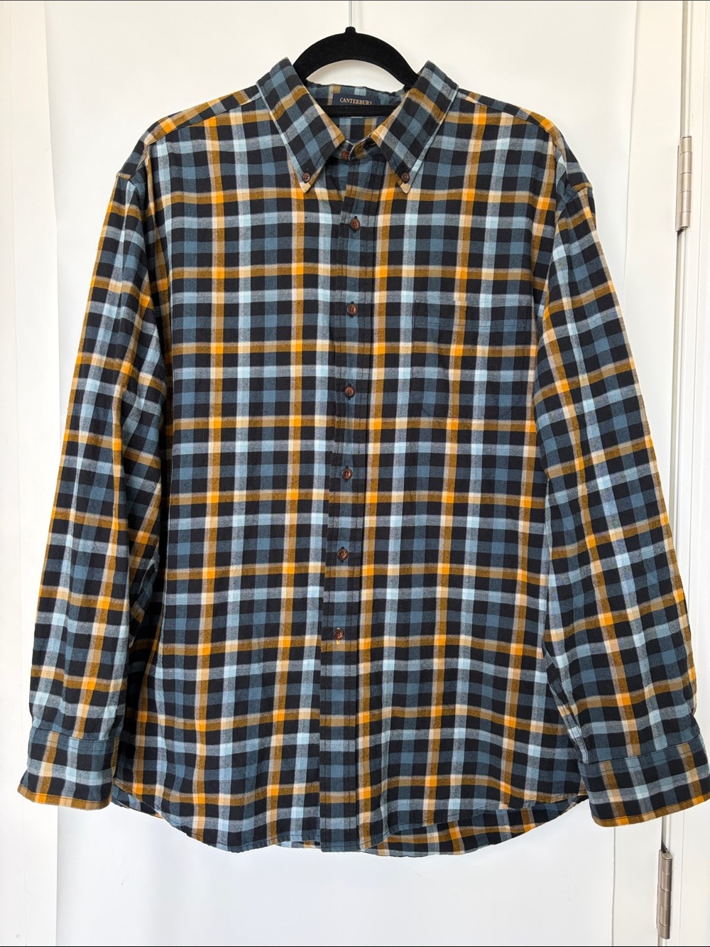 Pendleton Canterbury Plaid Button-Down Shirt in Blue Yellow Cotton Wool XL
